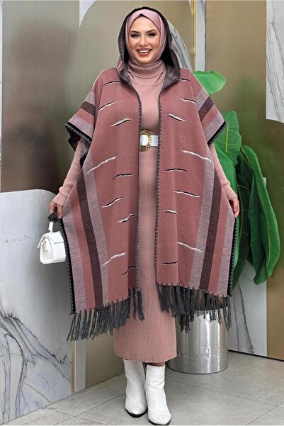 TRENDTESETTÜR Ροζ (ροζ χρώμα) Πλεκτό Poncho χωρίς κουκούλα T 6061 Γυναικείο