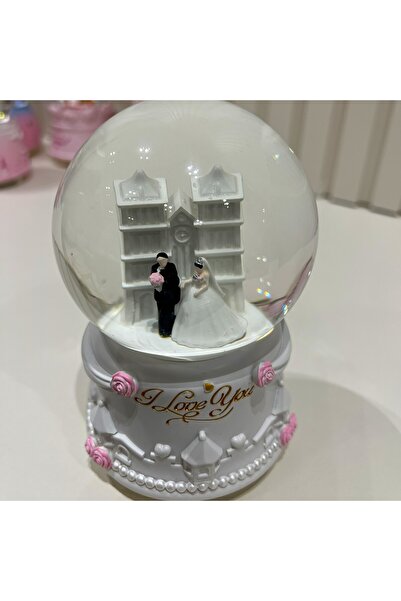 Taşmeran Sevgili Çift Gelin Damat Işıklı Müzikli Orta Boy Kar Küresi Tky0401