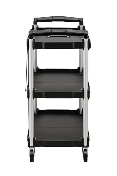 Lawazim 3 Layer Collapsible Trolley Black 65x85x60cm - Folding Utility Cart with Wheels