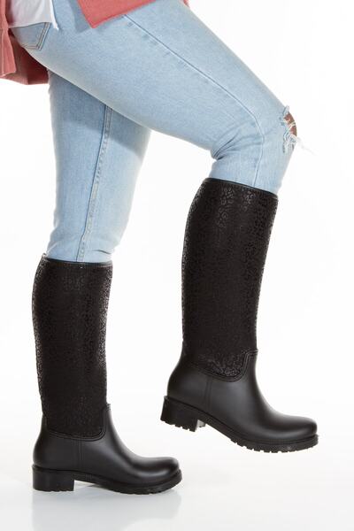 Sea&Blue Leopard Thick Calf Waterproof Rain Boots That Can Be Easily Weared and Taken Off