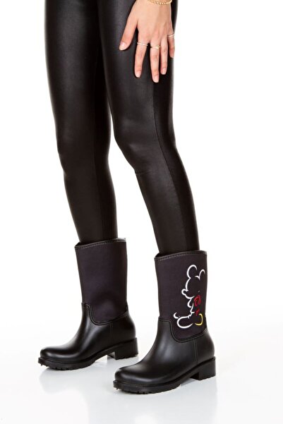 Sea&Blue Mickey Mouse Baskılı Su Geçirmeyen Kısa Kadın Yağmur Çizmesi