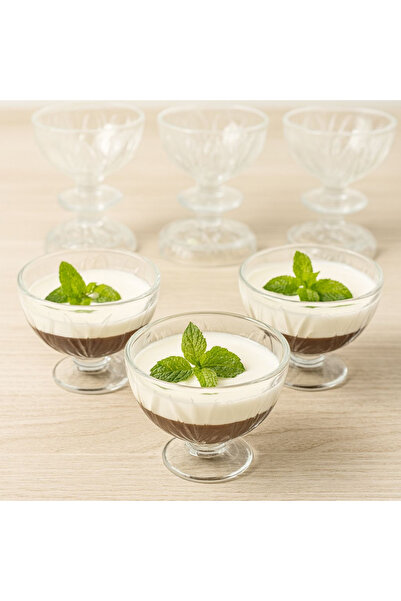 ALQANNAS Yogurt dessert glasses, crystal glass, 12 pieces, 180ml each, with base | Ice cream/pudding/dessert serving glasses