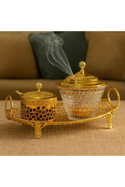ALQANNAS مبخرة معا علبة بخور معا ملعقة صحن ذهبي مزخرف ذات جودة عالية