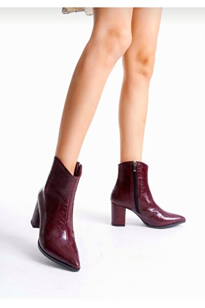 v.s.h velvet Γυναικείες κλασικές μπότες με φερμουάρ στο πλάι με χοντρό τακούνι με μυτερή μύτη από κροκόδειλο