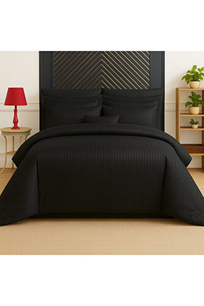 celhome Σετ κλινοσκεπασμάτων 6 τεμαχίων, Σεντόνι με λάστιχο, Κάλυμμα παπλώματος, 4 μαξιλαροθήκες, Μαύρο
