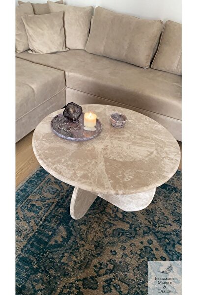 Pergamon Bej Renk Mermer Sehpa Ayakları Dâhil Mermerdir 70 Cm