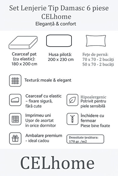 celhome CELhome 6-piece bedding set, Fitted sheet, Duvet cover, 4 pillowcases, Pink