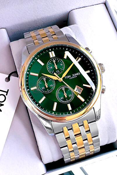 Tom Jones ساعة يد رجالية أصلية 3 Atm مقاومة للماء باللون الفضي وسوار فولاذي - سوار هدية GTJE2005C3
