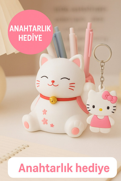Home sevimli kedi figürlü kalemlik(ANAHTARLİK HEDİYELİ)