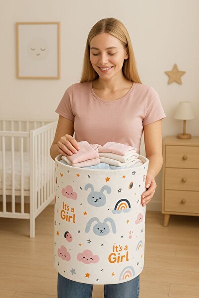 MorBebe Комплект играчки за бебета с кръгла торбичка и кошница за мръсни предмети 46x32