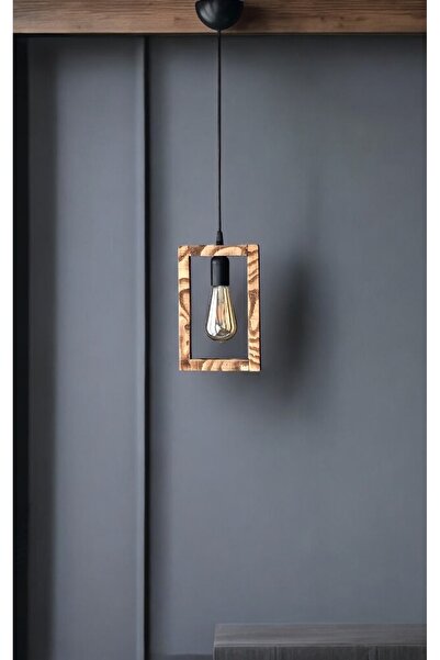 ONUR AVİZE Retro Eskitme Ahşap Tekli Siyah Sarkıt avize