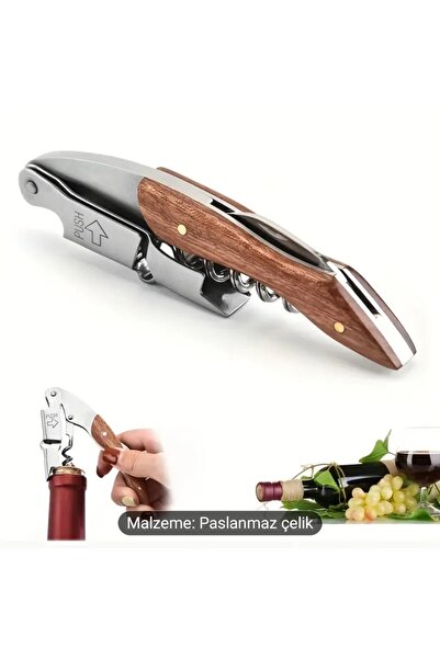 Atay Garage Tirbuşon Ahşap Saplı Paslanmaz Çelik Tirbişon Şarap Mantar Açacağı