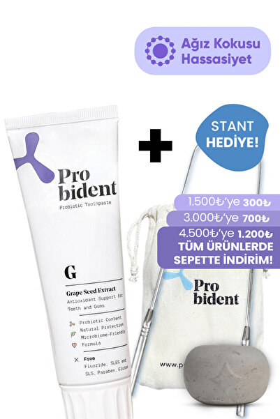 Probident Aktif Probiyotik Doğal Florürsüz Üzüm Çekirdeği Özüt Ilaveli Diş Macunu & Dil Temizleme Aparatı