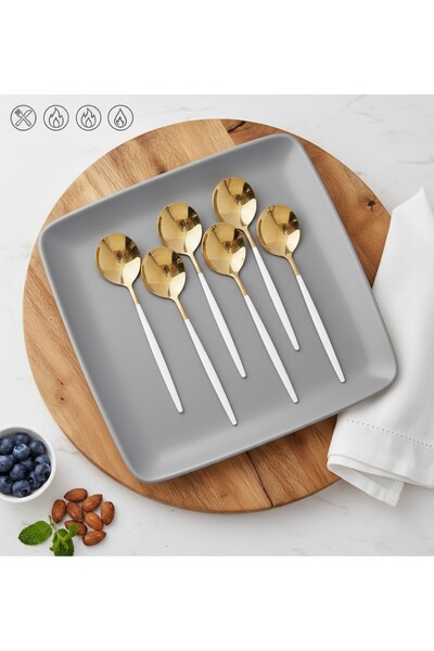 TARIK HOME 6-Person Gold White Modern Round Shape Stainless Steel 6-Piece Spoon Set