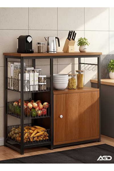 AGD Kitchen Storage Cabinet with Door and Shelves, Wooden Microwave Oven Stand, Free Standing Storage Sh