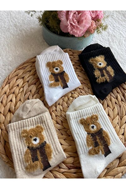 EFİLACCESSORİES Bear with Ears 4-Piece Women's Socks