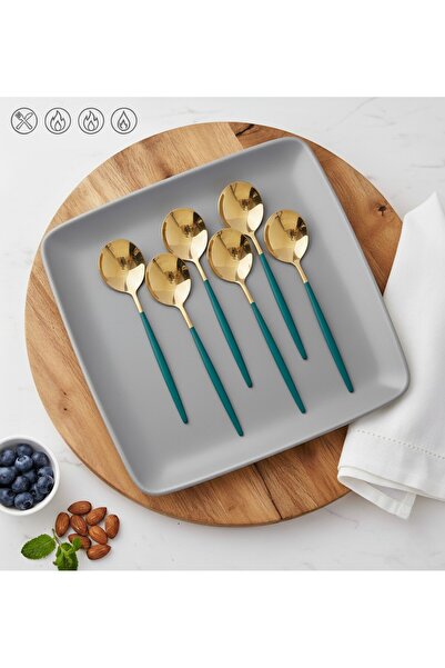 TARIK HOME GOLD YEŞİL LÜKS PASLANMAZ ÇELİK 6 PARÇA YUVARLAK FORM MODERN YEMEK KAŞIĞI