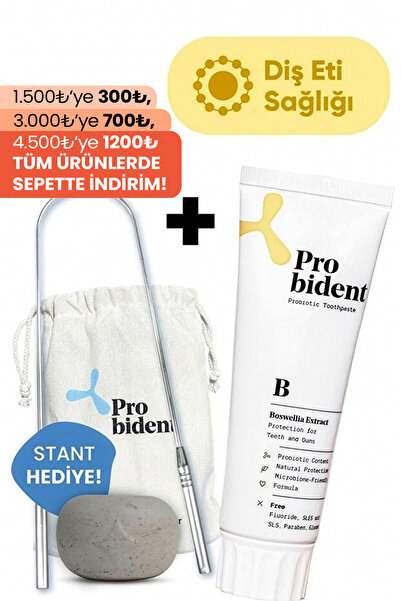 Probident Aktif Probiyotik Akgünlük Özüt Ilaveli Doğal Florürsüz Diş Macunu & Dil Temizleme Aparatı