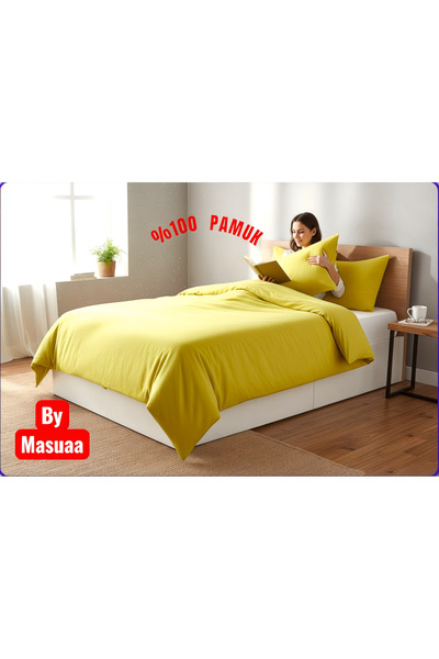 By Masuaa 100% Cotton Yellow Akfil Fabric Double Size Duvet Cover Set