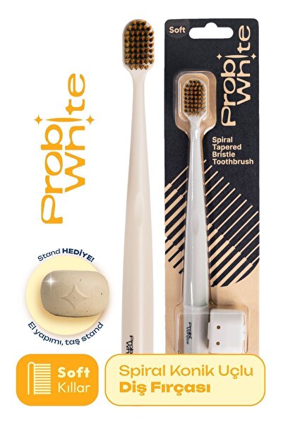 Probident Probiwhite Spiral Natural Vegan Toothbrush - Handmade Stand Gift