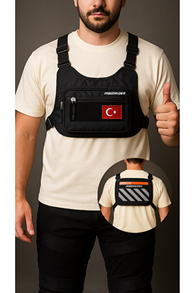 Moonrider Reflektörlü Motosiklet Göğüs Çantası Yelek Tipi Geniş Hacimli premium unisex motorcu & koşu çantası