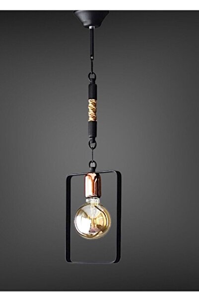 ONUR AVİZE Retro Bakır Kaplama Rustik Siyah Vegas Tekli Sarkıt Avize