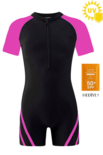 İYİBU Salopetă de înot cu mânecă scurtă cu protecție UV pentru copii Costum de baie pentru piscină și mare Costum de baie pentru copii, unisex