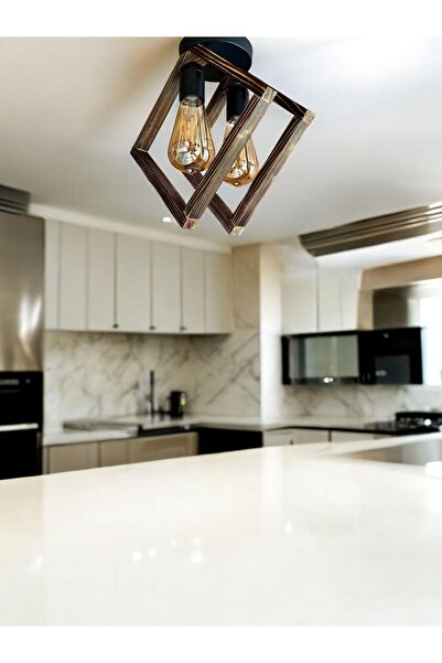 ONUR AVİZE Retro rustik spor 2'li tavana yapışık  ahşap tavan avizesi