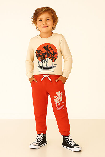 BUUFUU Детски унисекс комплект с тропически шарки - дълъг ръкав и джоб с ласт...