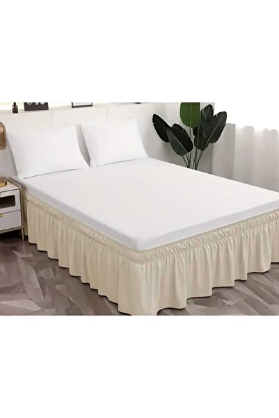 KUM SAATİ Keten Baza Fırfırı Baza Eteği Büzgülü Çift Kişilik