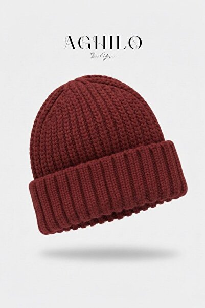 Aghilo قبعة سالونيك المحبوكة ذات الملمس الناعم - أحمر كلاريت - للاستخدام للجنسين