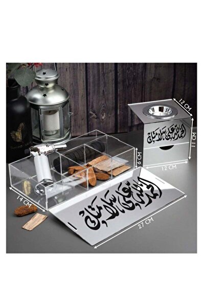 Story of candle Incense burner with a box for storing incense, inscribed with "Thank God for your safety," Maroki oud, Vietnamese oud, lighter, and charcoal.