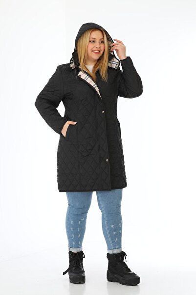 TUTveAL Collection Plus Size Black Quilted Coat - Water Repellent, Spring, Plaid, Cotton Lined