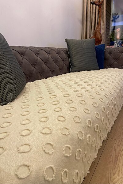 ARSEM EV TEKSTİL Pompon Sofa Cover Cappuccino 100X250Cm