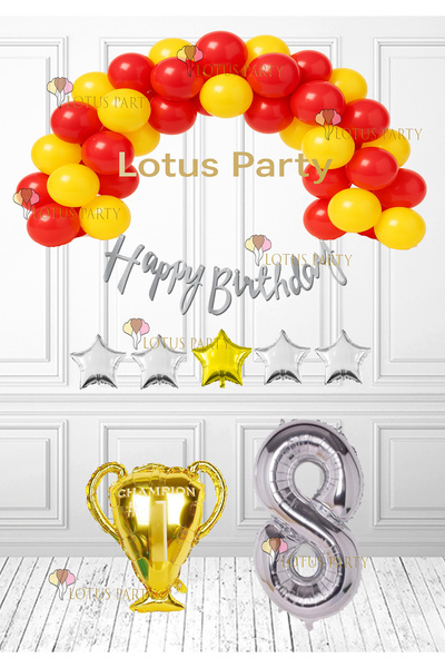 LOTUS PARTY 8 Yaş GALATASARAY temasına uygun doğum günü seti Sarı Kırmızı Bal...
