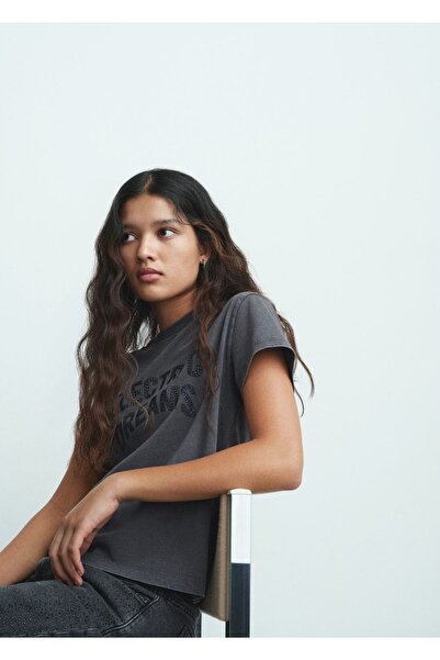 Mango Teen Taş detaylı yazılı tişört