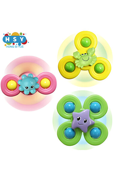 Tim Set of 3 Interactive Toys with Suction Cup – Sensory Spinner 12 cm, Multicolor, for babies 1-2 years old