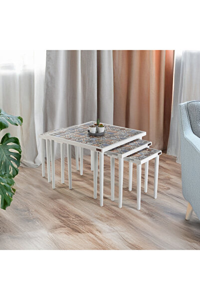 bluecape Esperanza Doğal Masif Seramik 5'li Multi Zigon Sehpa