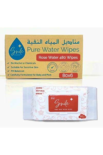 SMILE Pure Rose Water Baby Wipes, 480 count, Pack of 6
