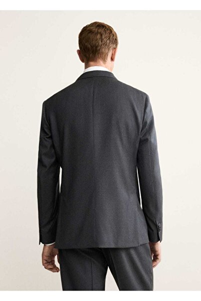 MANGO Man Yünlü flanel kumaştan yapılmış kruvaze takım elbise ceketi