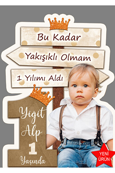 Sunligo Prens Doğum Günü Yön Panosu Masa Üstü Ayaklı Pankart 40 Cm Uzunluk Be...