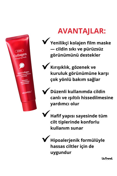 Medipeel Collagen Glow Wrapping Mask 100 ml Cilde ışıltı kazandıran, spiküller ve PDRN içeren film maskesi