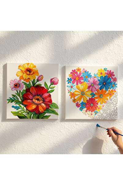 dudugift KARNE HEDİYESİ- TATİL ETKİNLİĞİ-2'li Tuval Boyama Seti. 20x20 Cm Uv ...