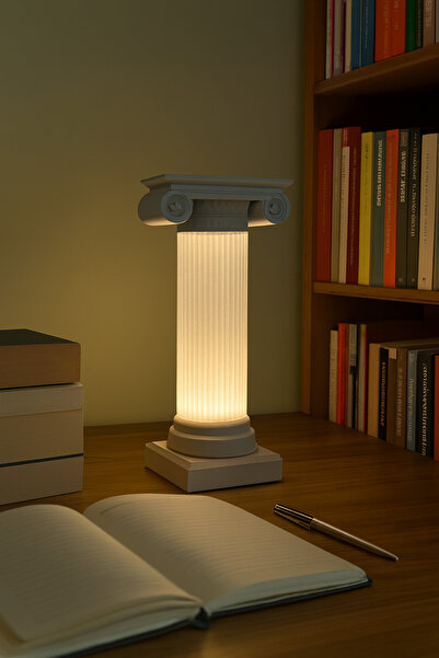 Rekatech Mermer Görünümlü Antik Roma Sütun Masa Lambası – Modern Klasik Aydınlatma (Kablolu)