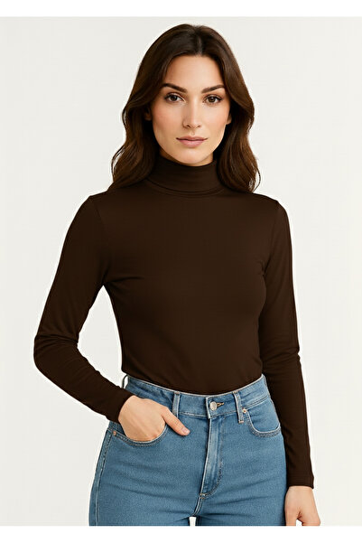 DiaSia بلوزة نسائية بنصف ياقة صياد بنية اللون