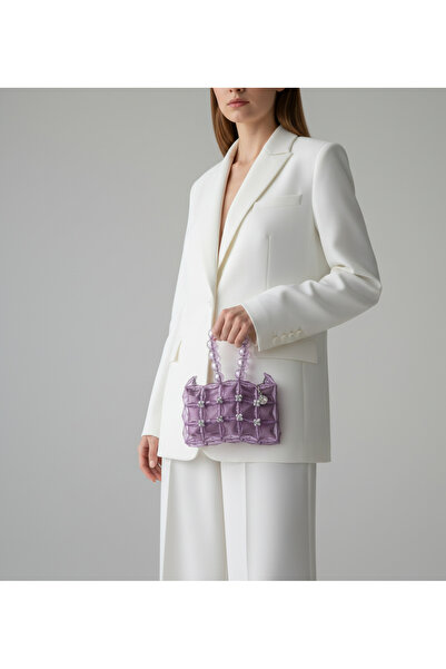 Las Perlas Amethyst- Kristal Boncuk Tasarım Omuz Çantası