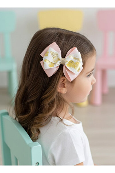 UniqueHandMade Cataramă cu arc roz, cataramă cu arc aurit, cataramă cu arc fl...