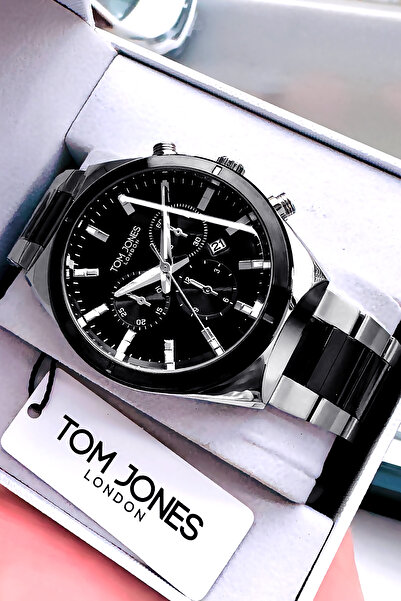 Tom Jones Orjinal Erkek Kol Saati Siyah-Gümüş Renk 3 Atm +bileklik Hediye