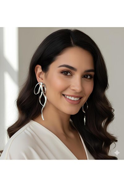 Bontexs Kurdele  Küpe Fiyonk Büyük Boy Gümüş Renk