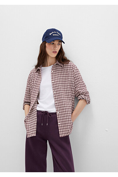 Mavi Bordo Ekose Gömlek Loose Fit / Bol Rahat Kesim 1211419-91458